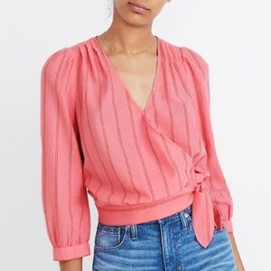 Madewell Pink Striped Wrap Tie Top